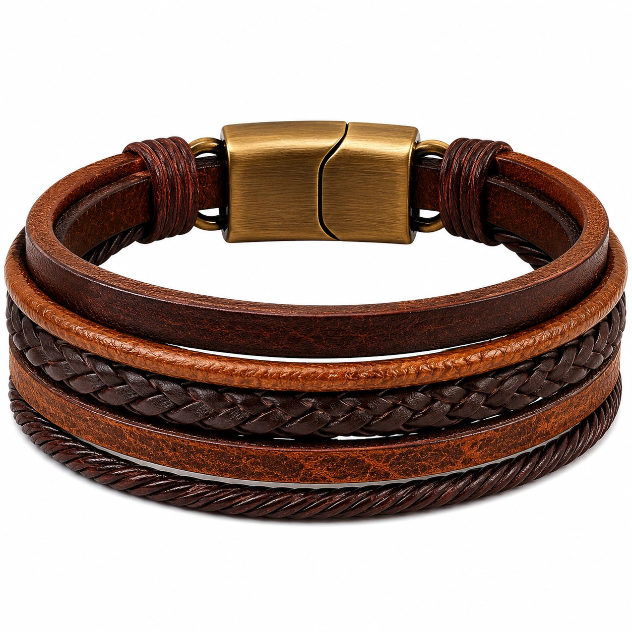 Bracciale Multistrato Intrecciato in Marrone con Chiusura Magnetica