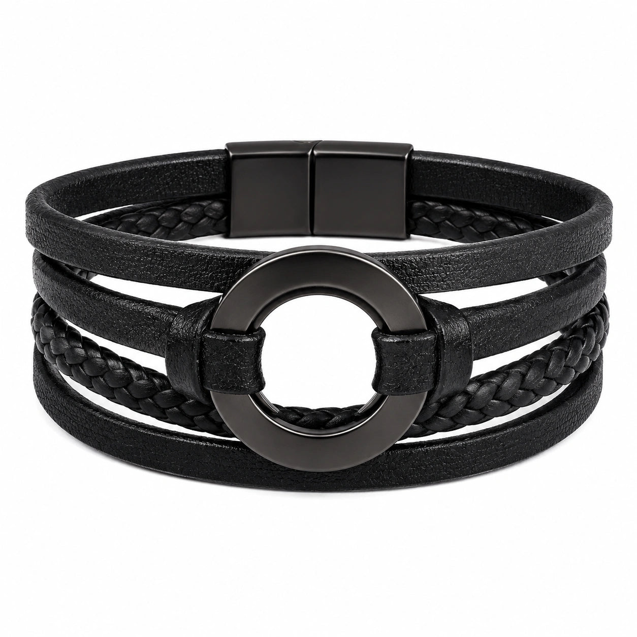 Bracciale Uomo Nero con Design Intrecciato e Chiusura Magnetica