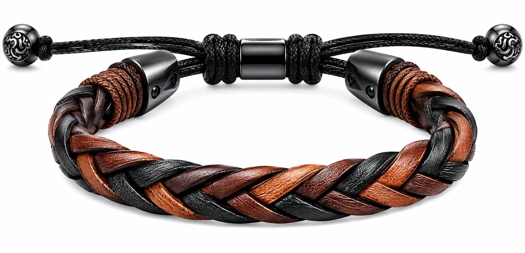 Bracciale intrecciato regolabile marrone e nero