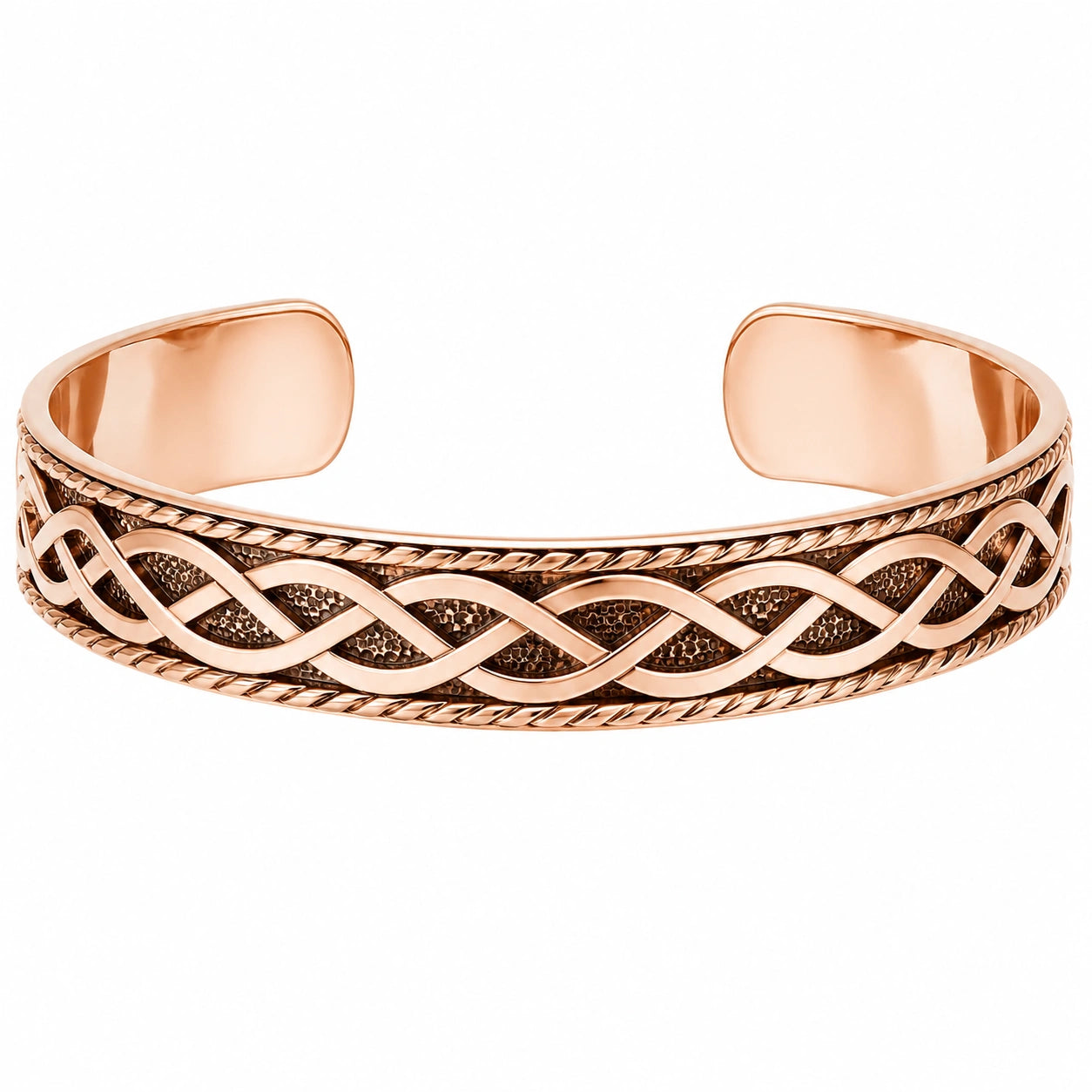 Bracciale rigido in oro rosa con motivo intrecciato