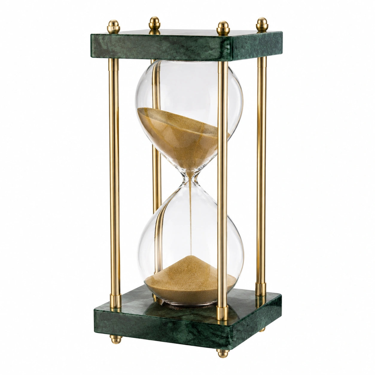 Clessidra Decorativa con Base in Marmo Verde e Supporto in Metallo Dorato