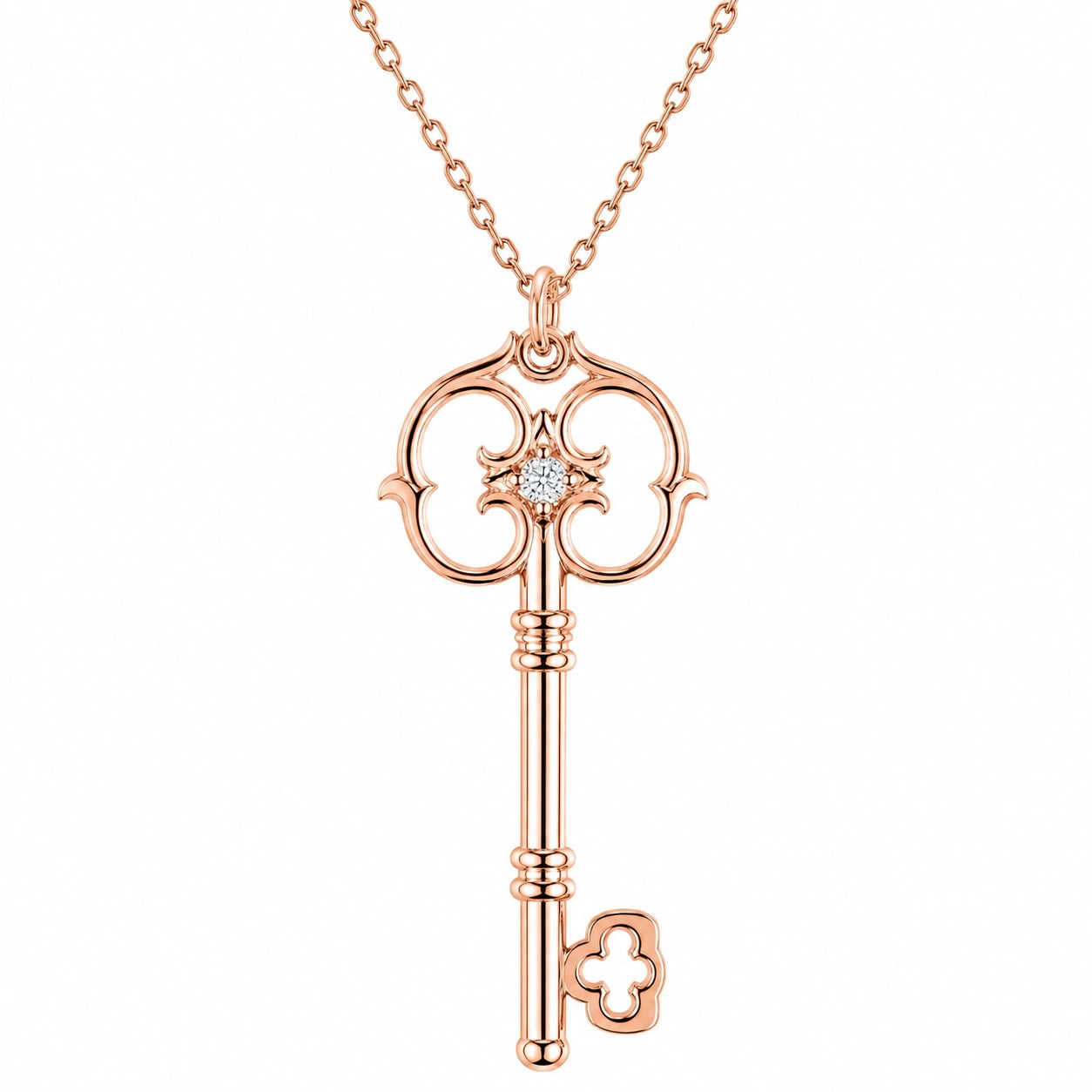 Collana con Pendente a Chiave in Oro Rosa con Diamante