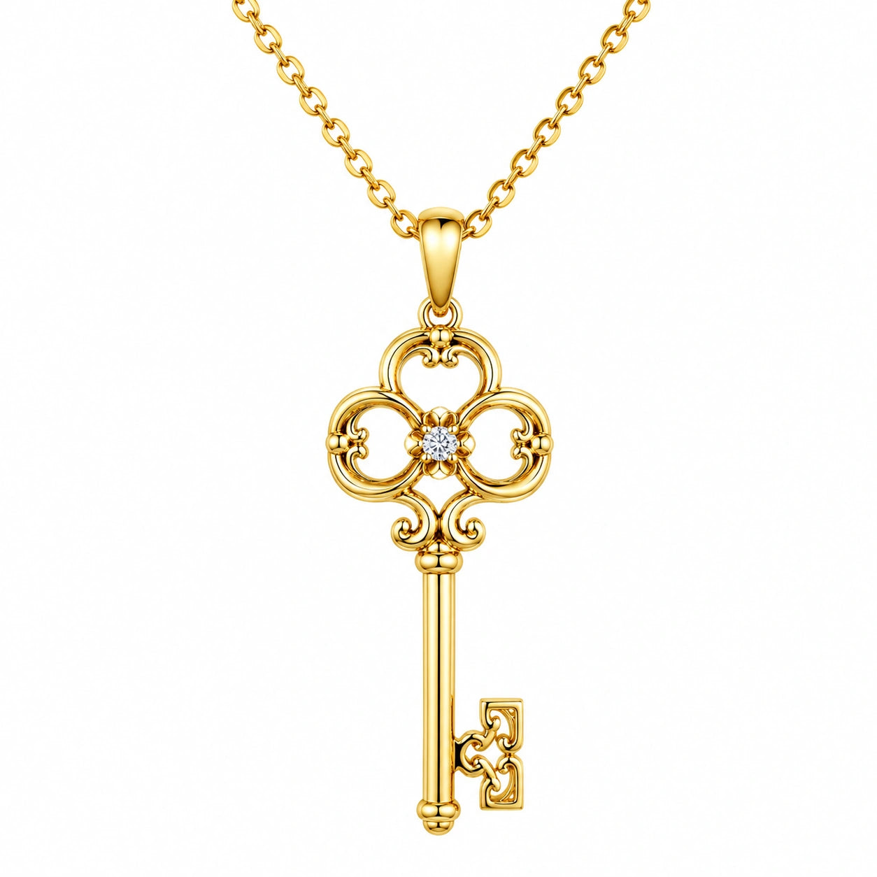 Collana con Pendente a Forma di Chiave in Oro con Cristallo