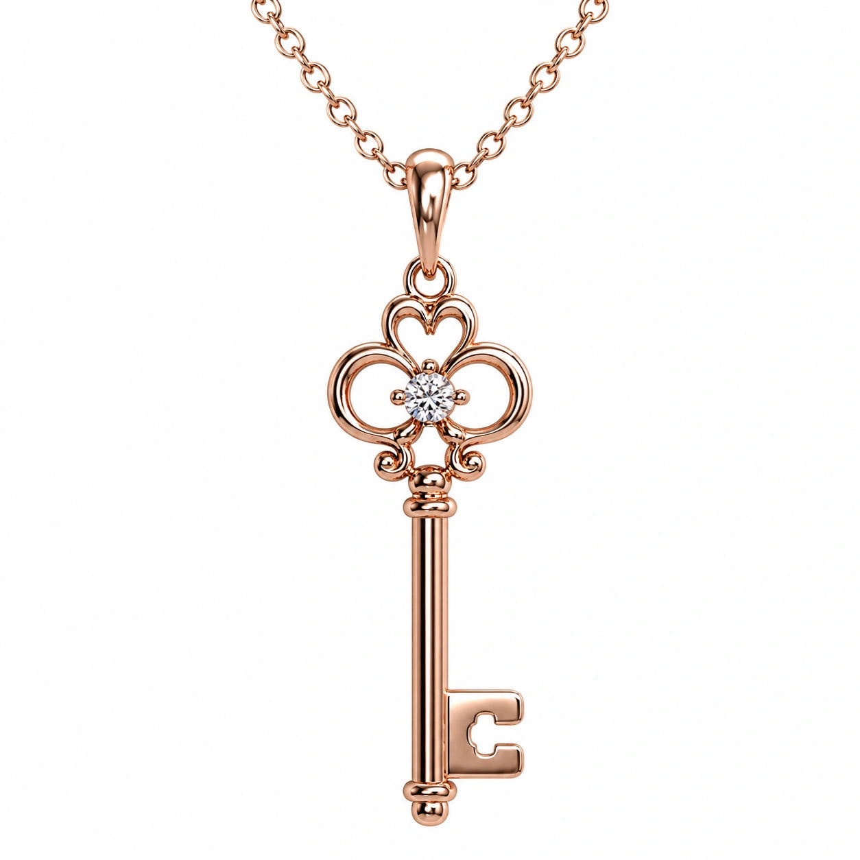 Collana Elegante con Pendente a Forma di Chiave in Oro Rosa e Zircone