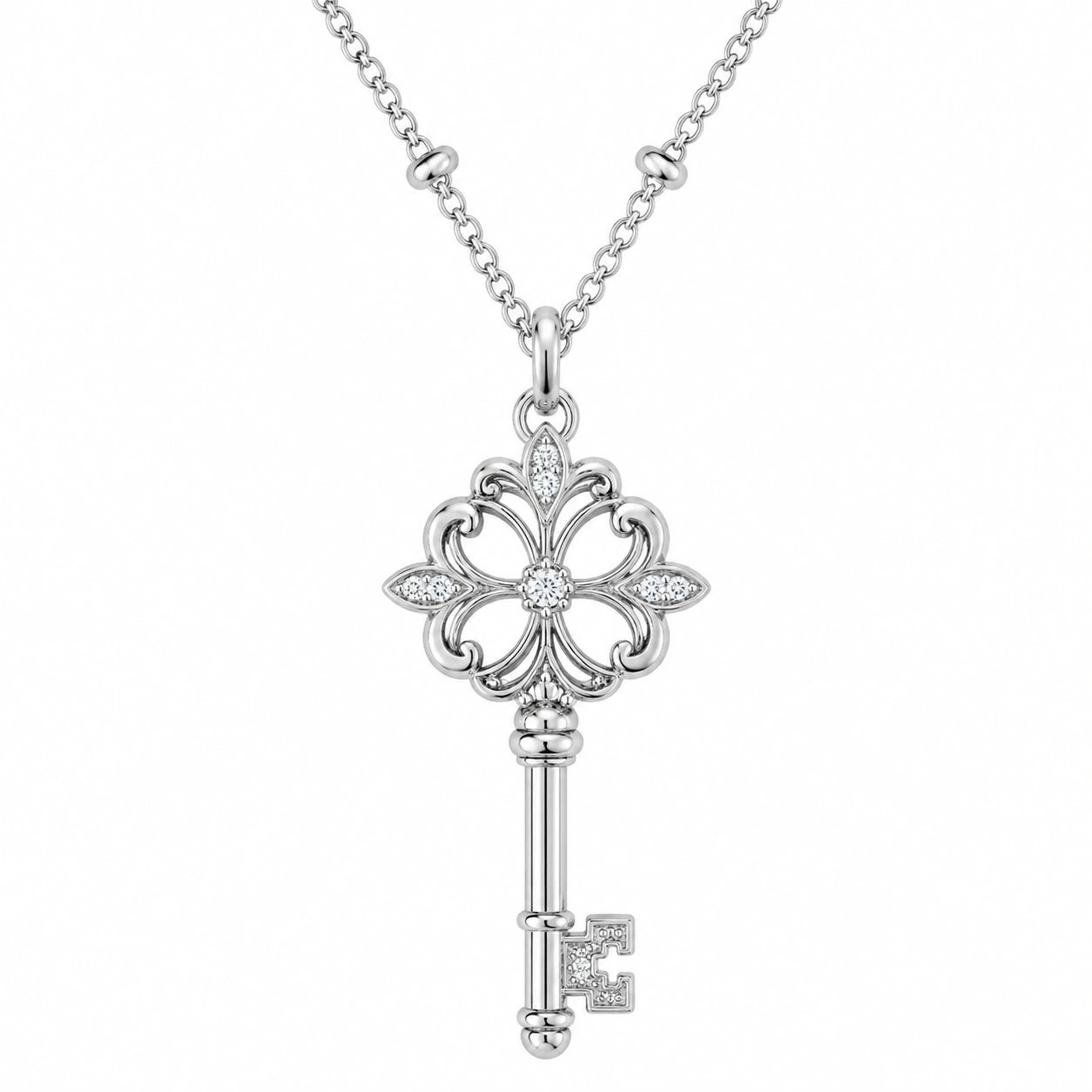 Collana con Ciondolo Chiave in Argento con Zirconi, 45 cm